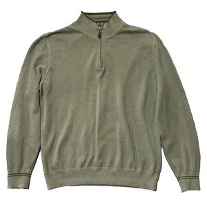 Mario's Made In Italy Luxe Green 100% Cotton Pullover 1/4 Zip Sweater - L